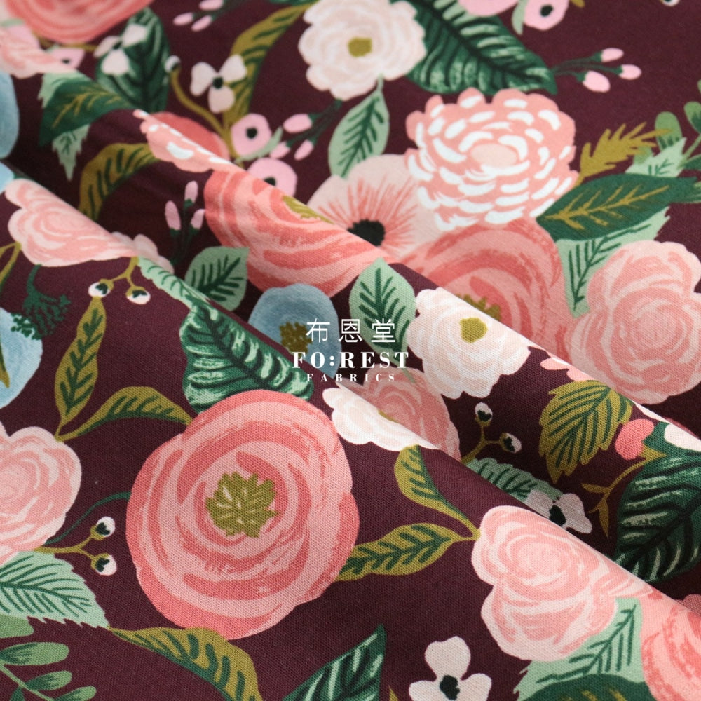 Cotton Linen - Garden Party Juliet Rose Fabric Wine Canvas
