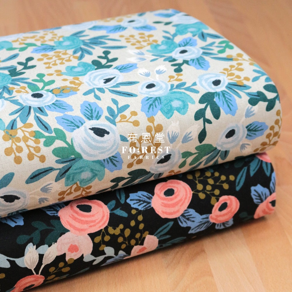 Cotton Linen - Garden Party Rose Fabric Navy Canvas