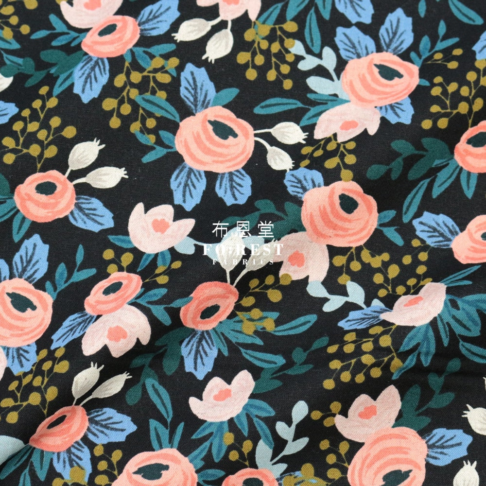 Cotton Linen - Garden Party Rose Fabric Navy Canvas