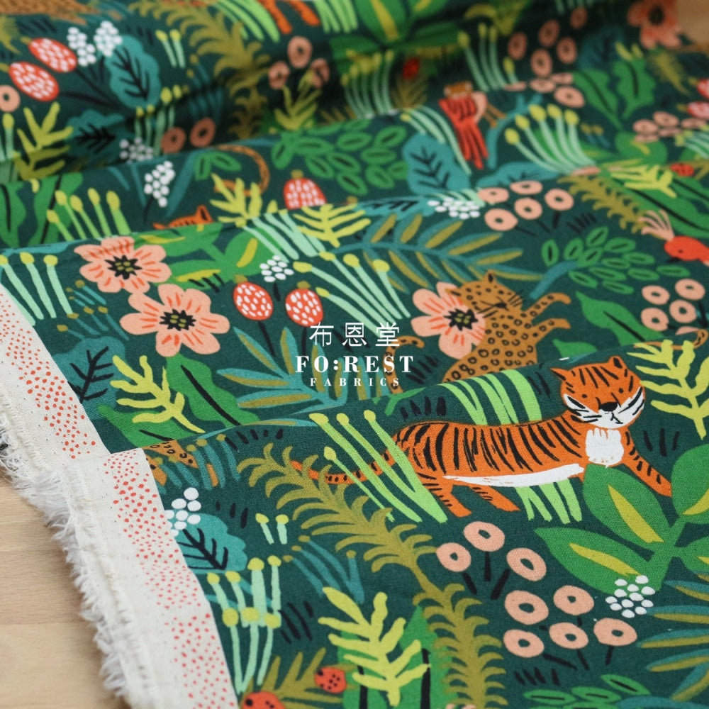 Cotton Linen - Jungle Hunter Fabric Green Canvas