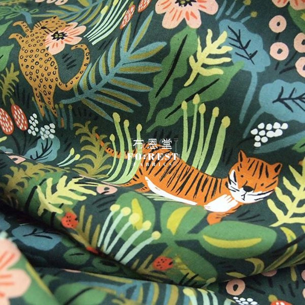 Cotton Linen - Jungle Hunter Fabric Green Canvas