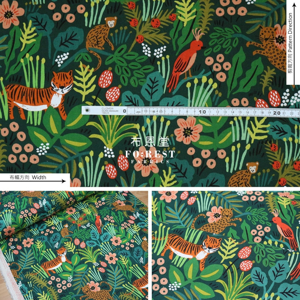 Cotton Linen - Jungle Hunter Fabric Green Canvas