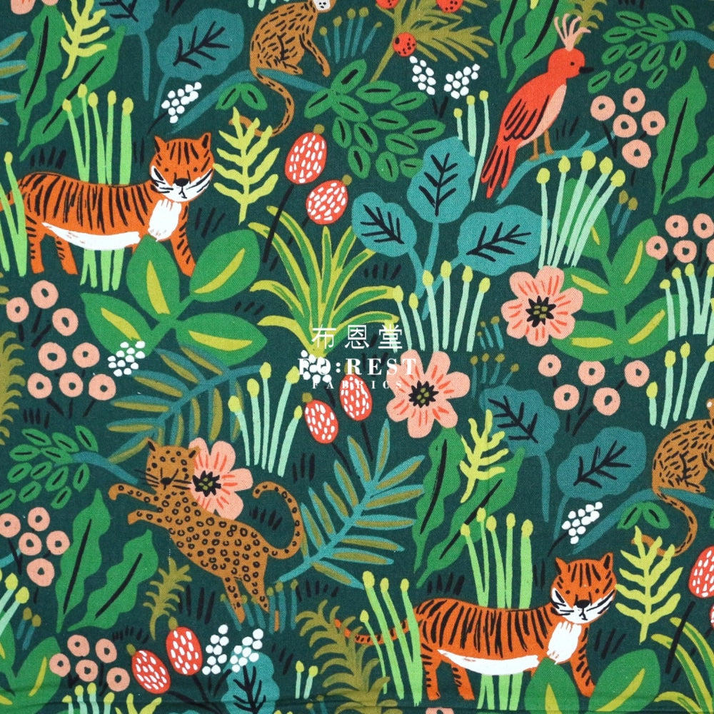 Cotton Linen - Jungle Hunter Fabric Green Canvas
