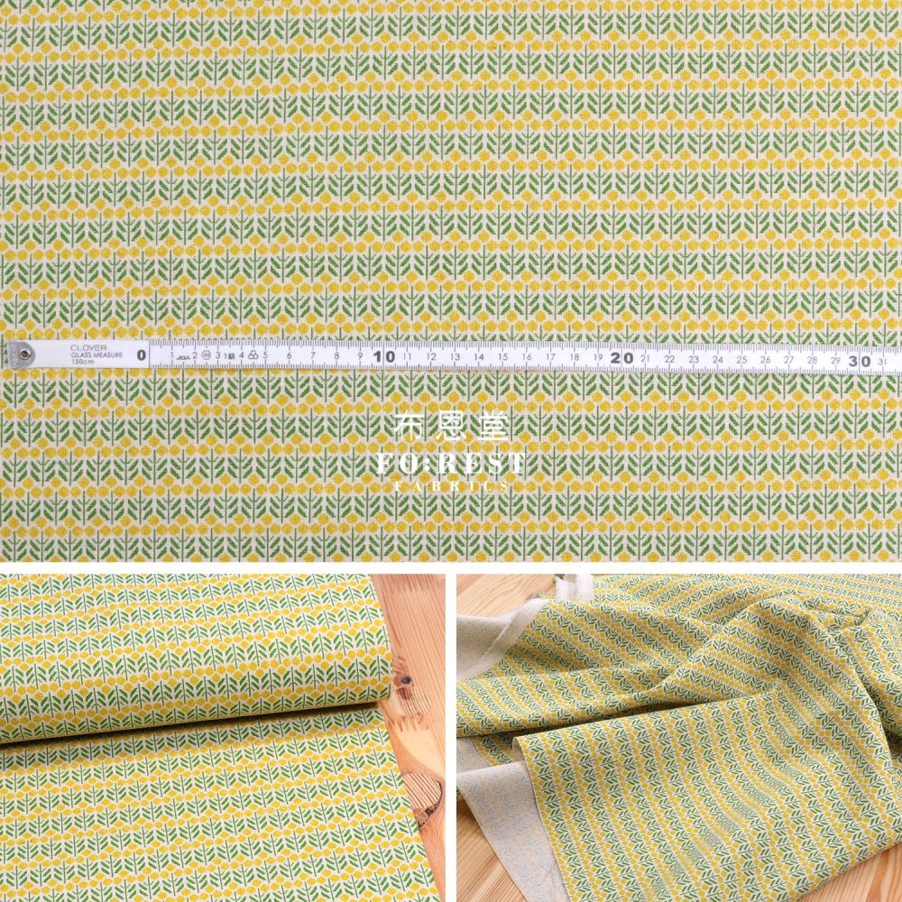 Cotton Linen - Sashiko Moyou Flower Fabric Yellow Cotton Linen Canvas