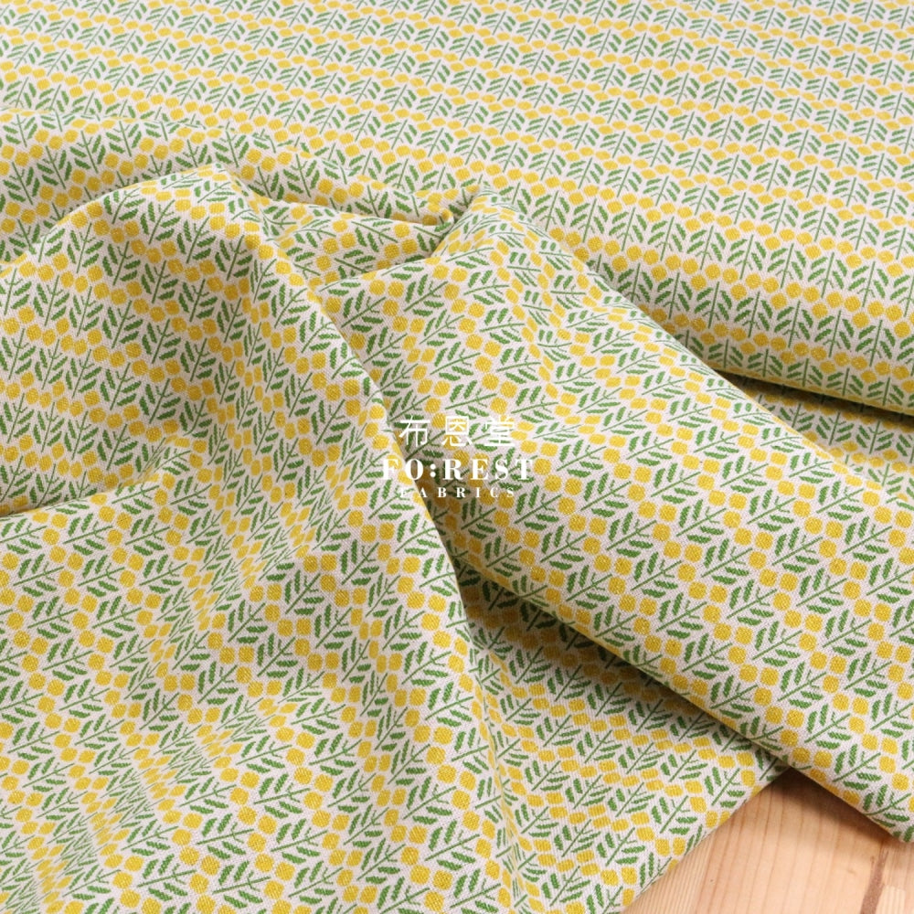 Cotton Linen - Sashiko Moyou Flower Fabric Yellow Cotton Linen Canvas