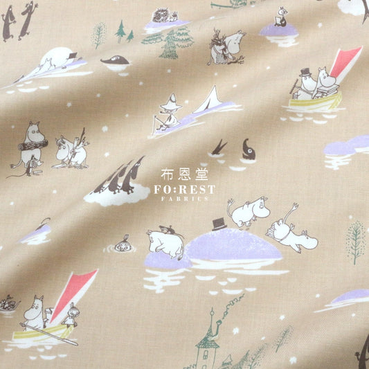 Cotton - Moomin Lets Row Fabric Khaki (Member)
