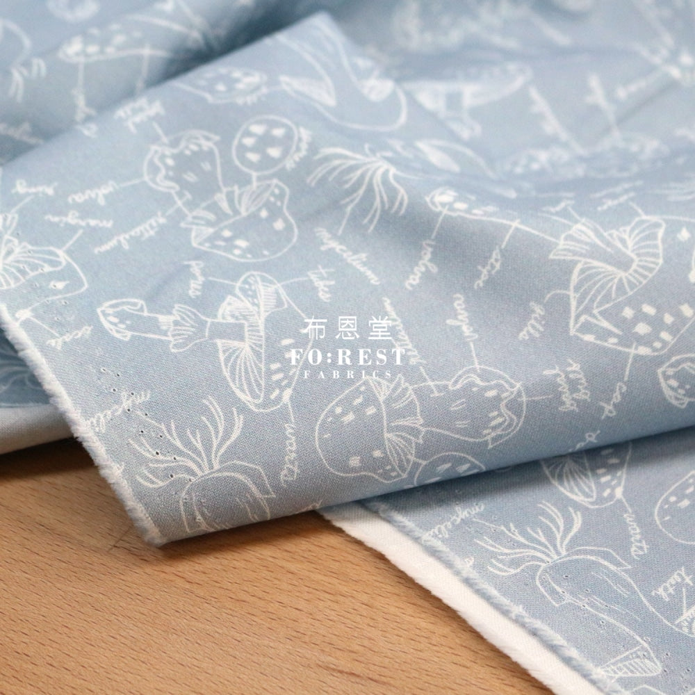 Cotton - Mushroom Anatomy Fabric Bluegray