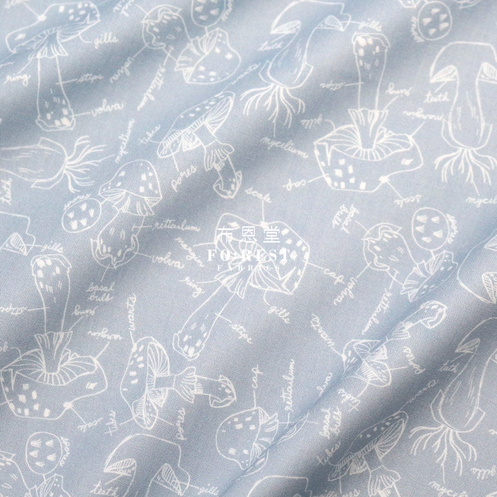 Cotton - Mushroom Anatomy Fabric Bluegray