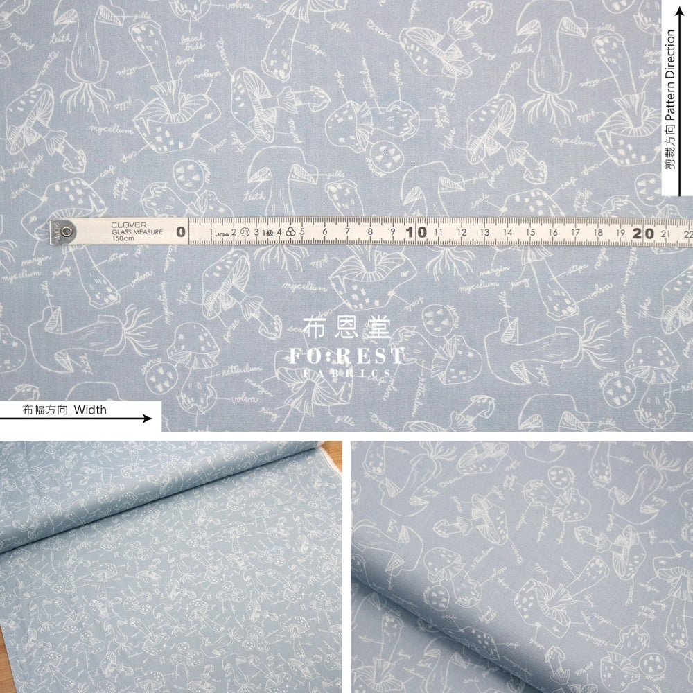 Cotton - Mushroom Anatomy Fabric Bluegray