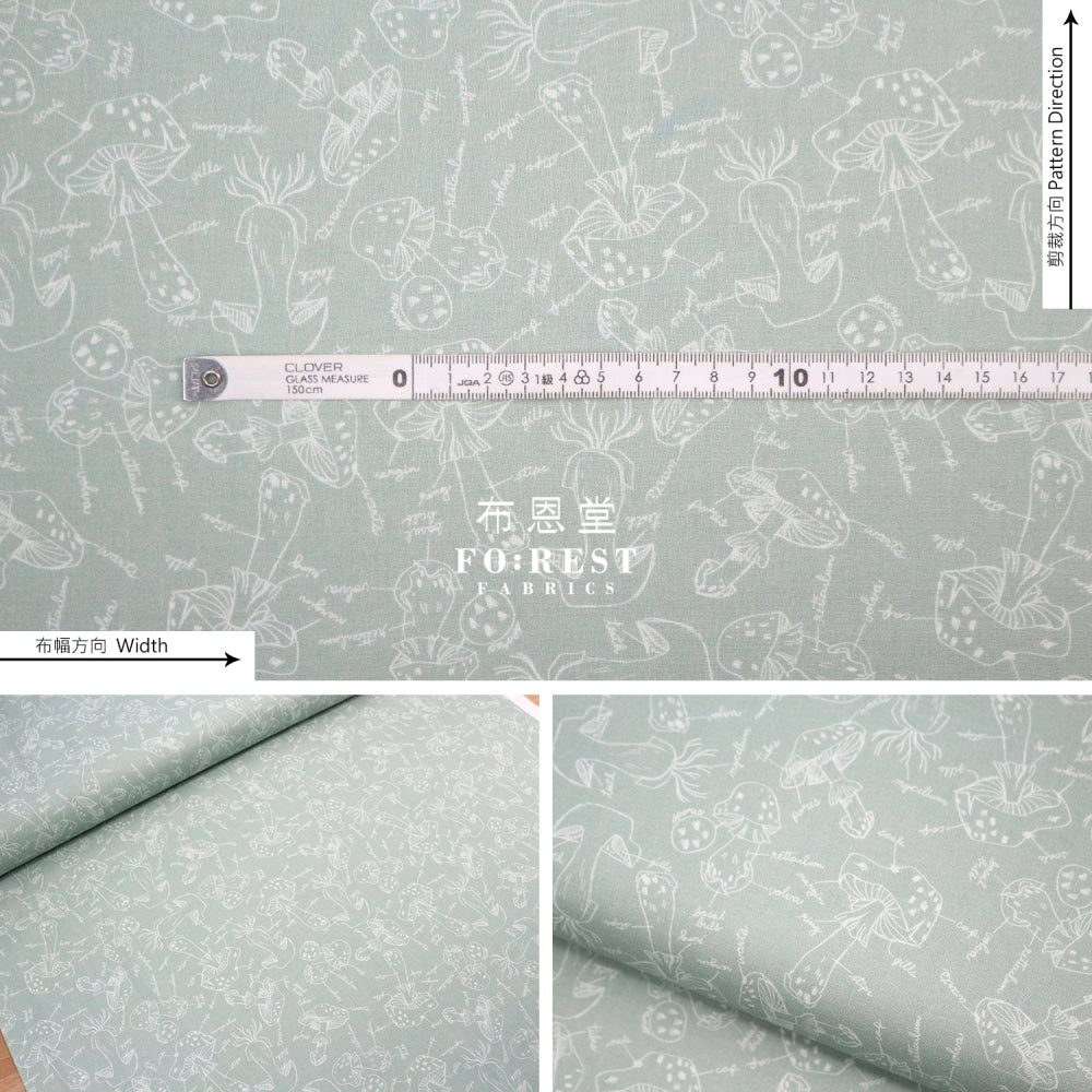 Cotton - Mushroom Anatomy Fabric Green