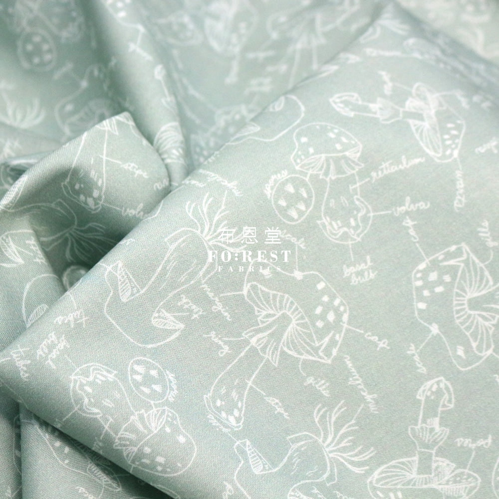 Cotton - Mushroom Anatomy Fabric Green