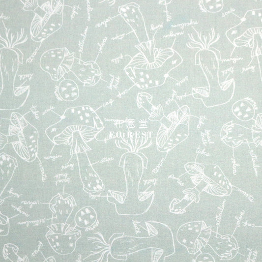 Cotton - Mushroom Anatomy Fabric Green