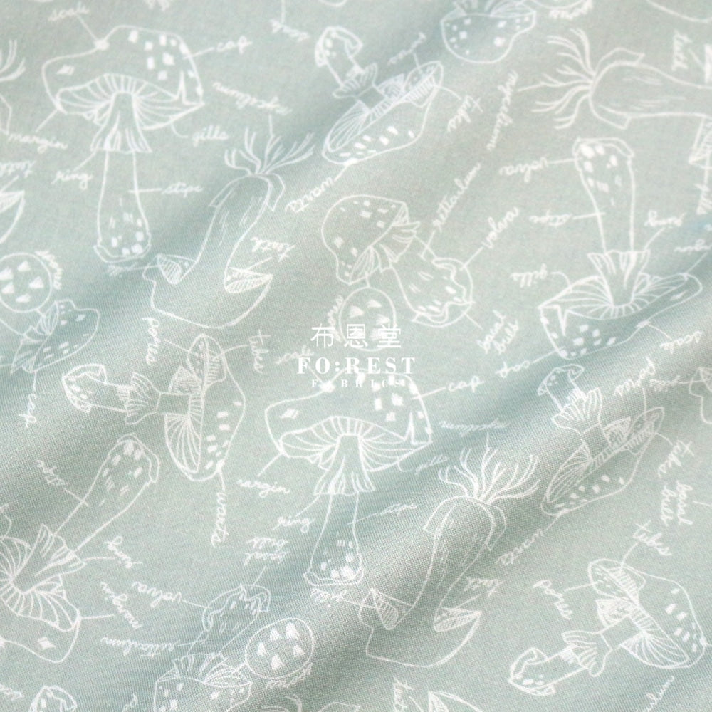 Cotton - Mushroom Anatomy Fabric Green