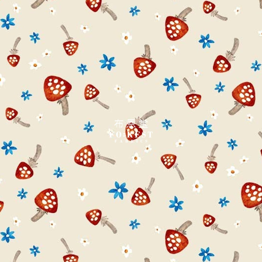 Cotton - Mushrooms Forest Fabric Natural