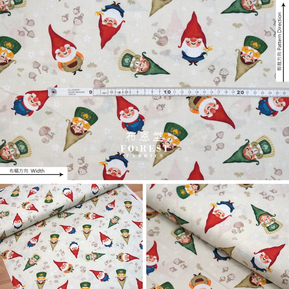 Cotton - Mushrooms Gnomes Fabric Natural