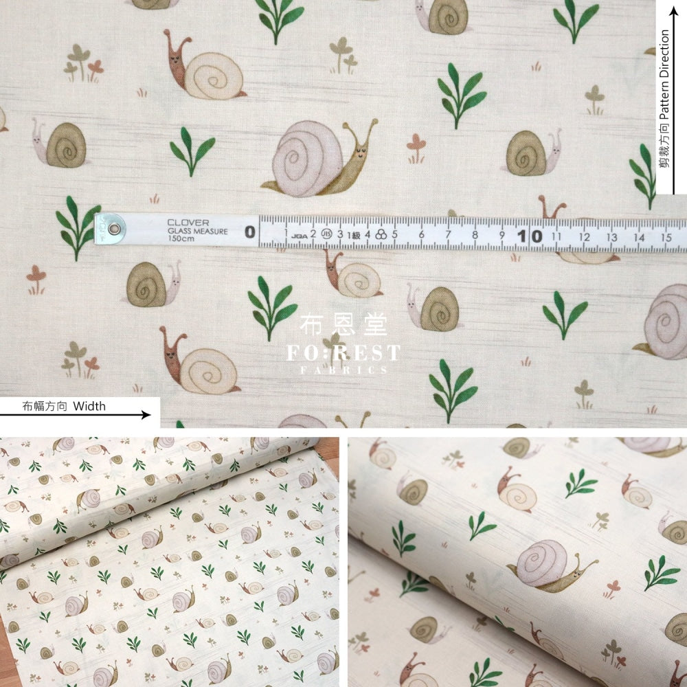 Cotton - Mushrooms Snails Fabric Natural