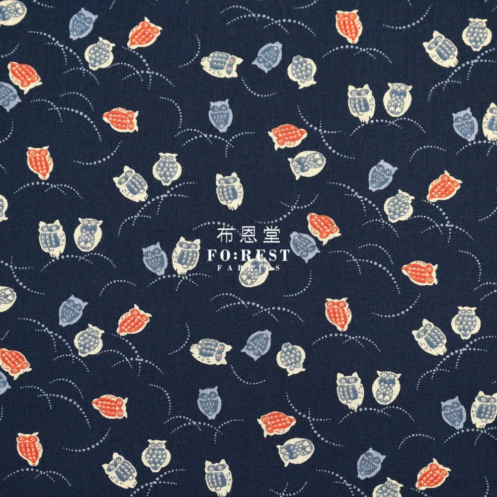 cotton - Owl Navy fabric - FO:REST Fabric 布恩堂Liberty fabrictana lawnjapanese fabricykk zipper