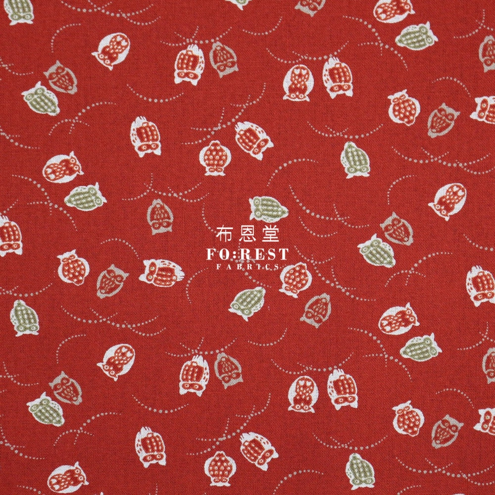 Cotton - Owl Red Fabric