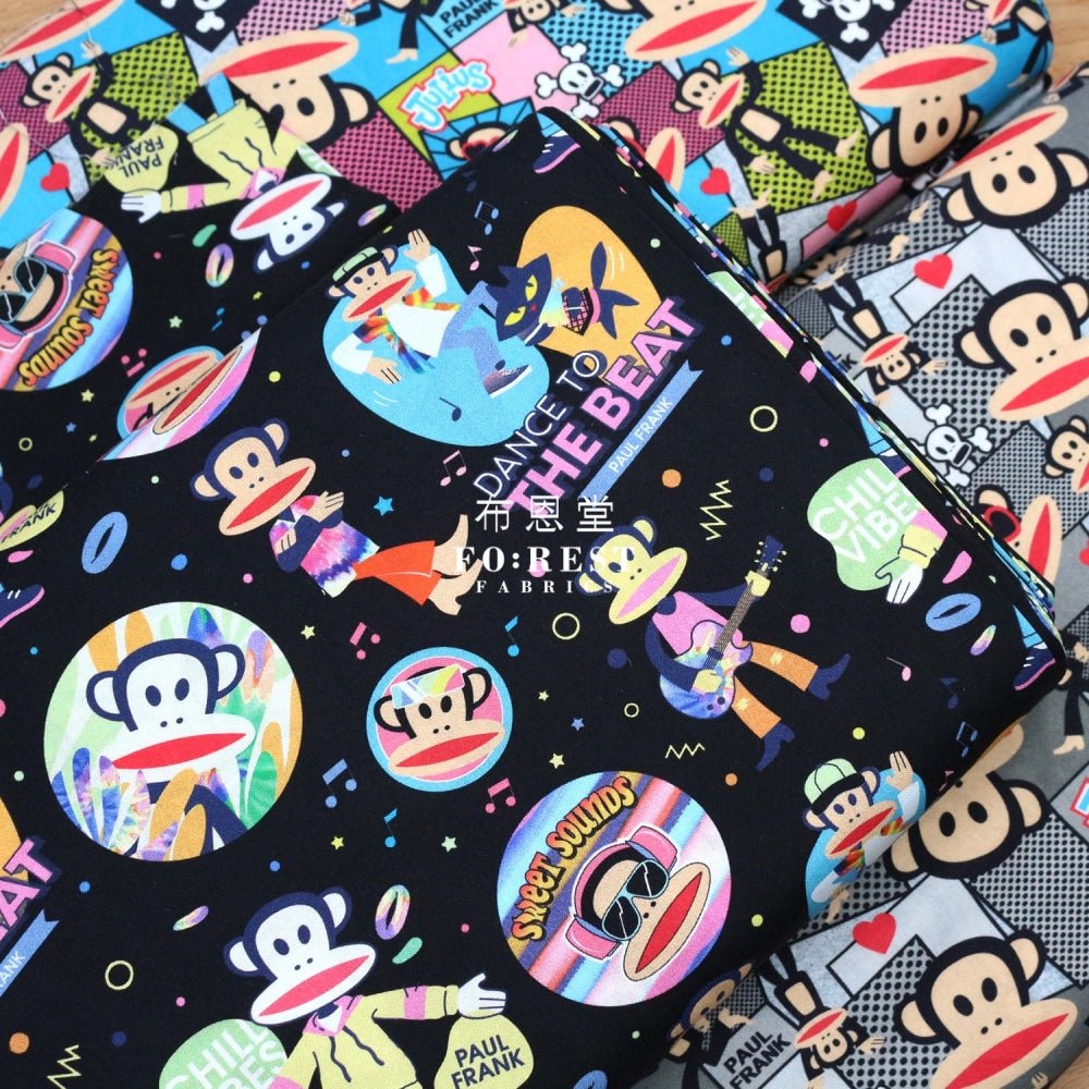 cotton - PAUL FRANK Dance Off fabric Black - FO:REST Fabric 布恩堂Liberty fabrictana lawnjapanese fabricykk zipper