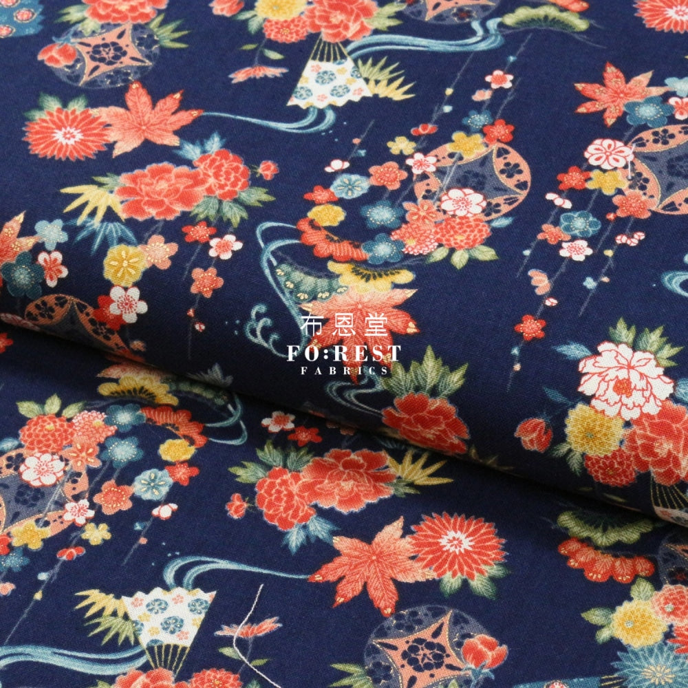 Cotton - Peony Maple Fabric Navy Cotton