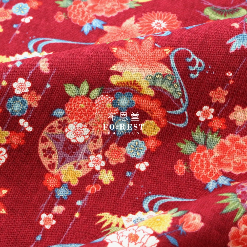 Cotton - Peony Maple Fabric Red Cotton