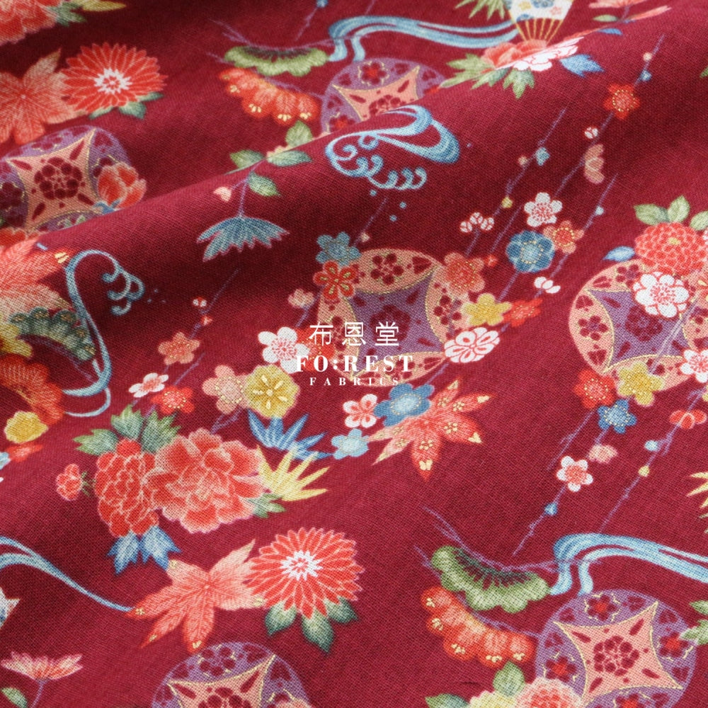 Cotton - Peony Maple Fabric Red Cotton