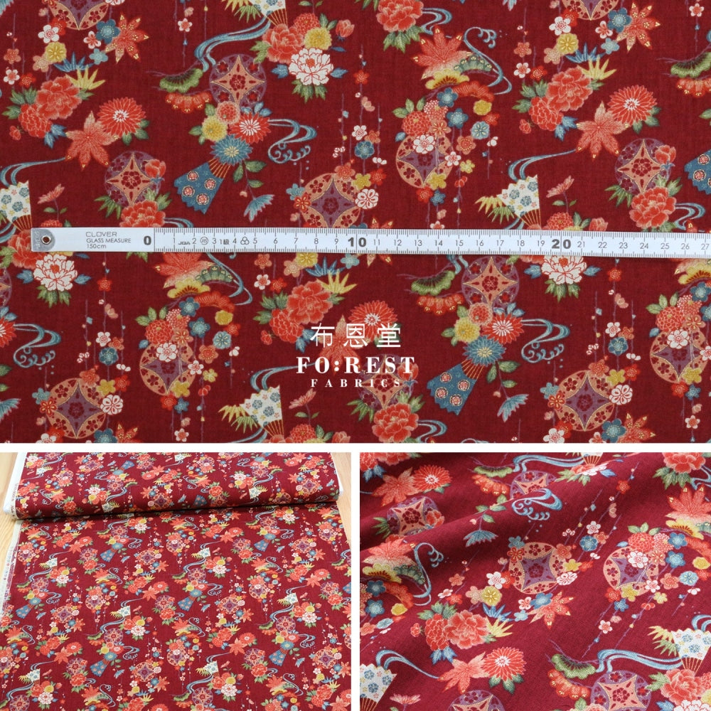 Cotton - Peony Maple Fabric Red Cotton