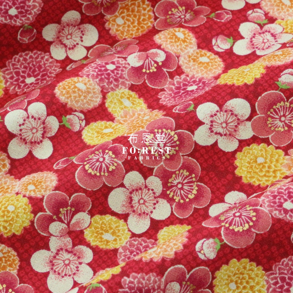 Cotton - Peony Fabric Red Cotton