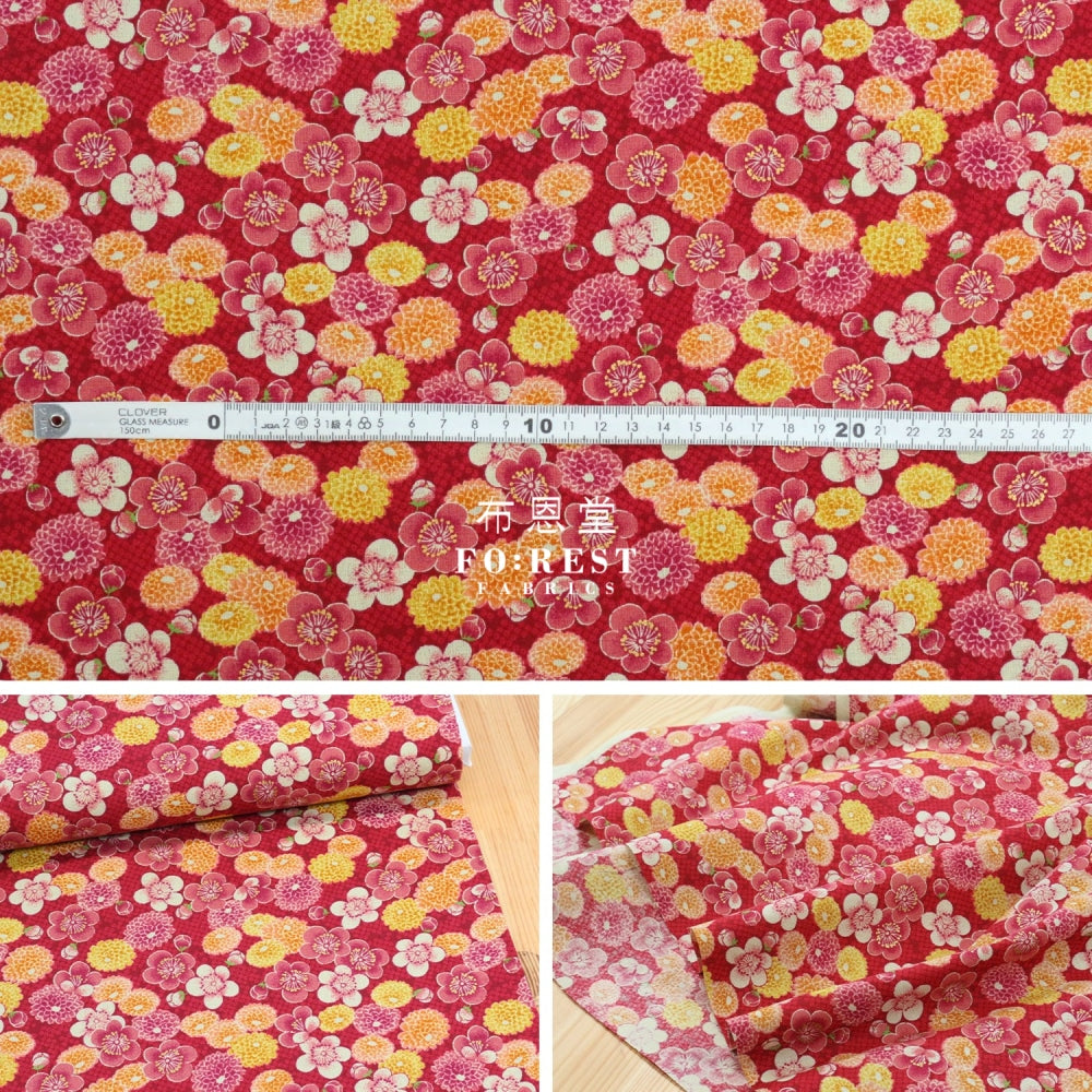 Cotton - Peony Fabric Red Cotton