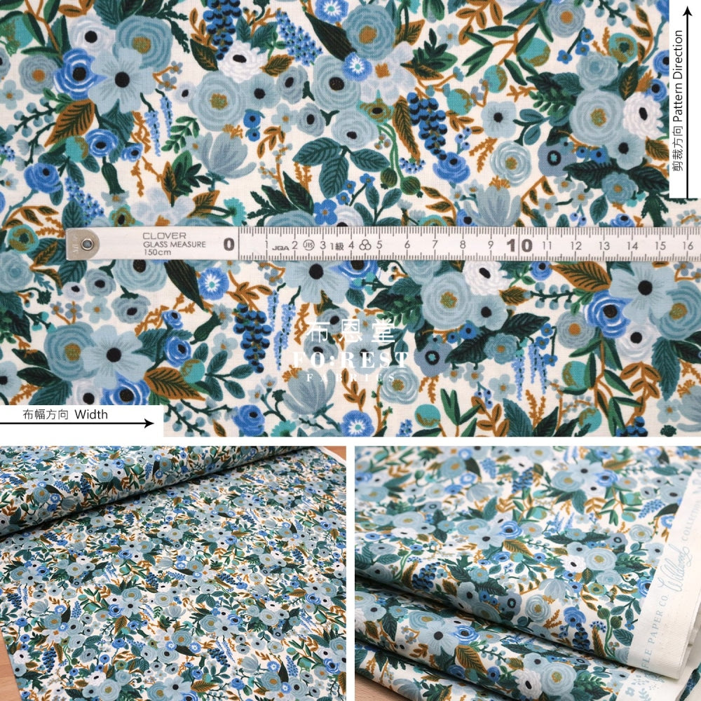 Cotton - Petite Garden Party Flower Fabric Blue