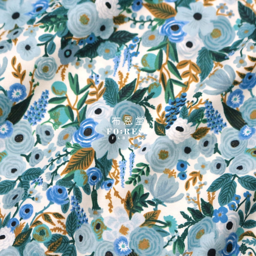 Cotton - Petite Garden Party Flower Fabric Blue