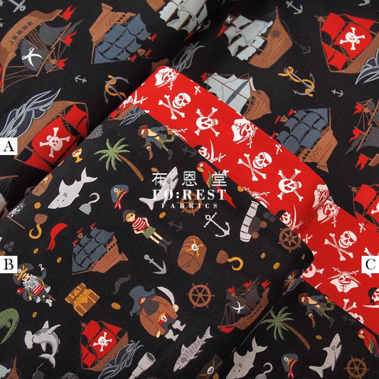 Cotton - Pirate Tales Fabric Black