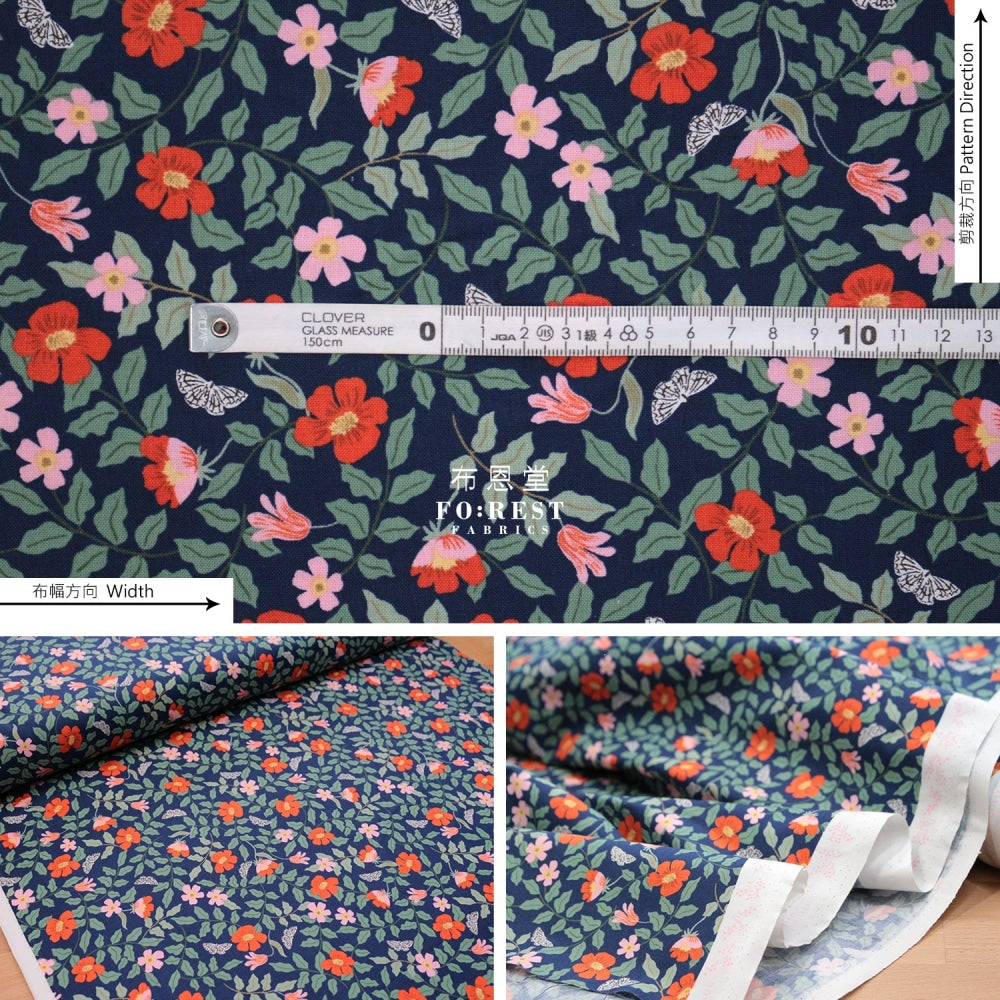 Cotton - Primrose Flower Fabric Navy