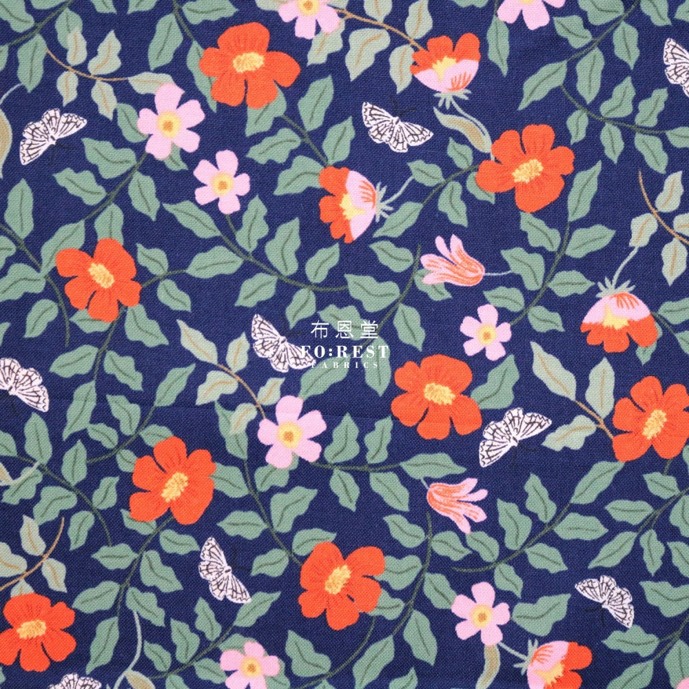 Cotton - Primrose Flower Fabric Navy
