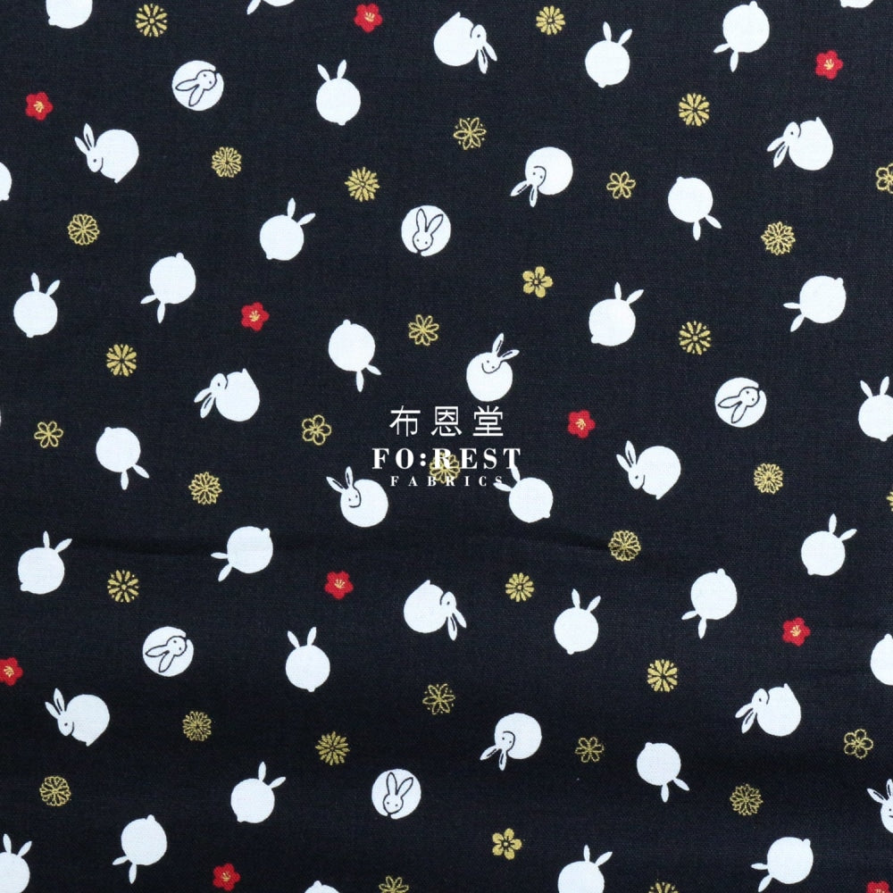 Cotton - Rabbit Dat Japanese Fabric Balck