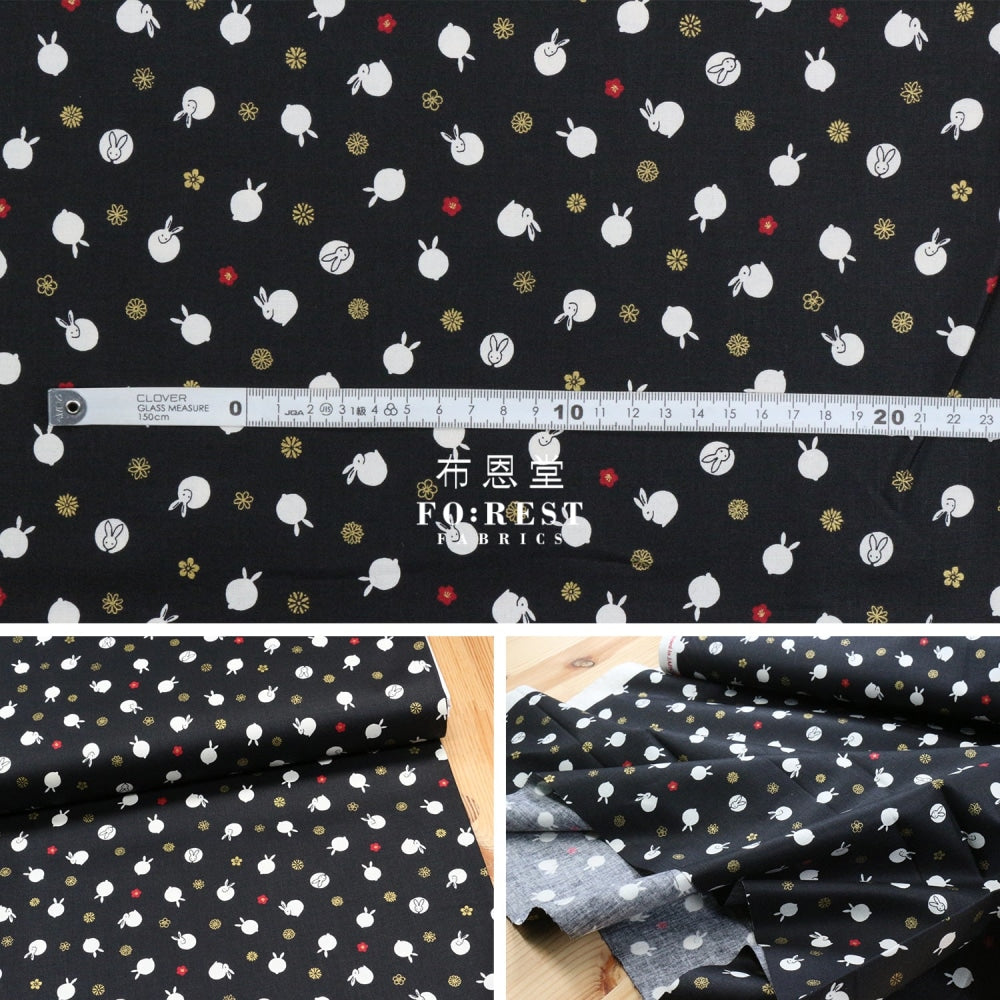 Cotton - Rabbit Dat Japanese Fabric Balck