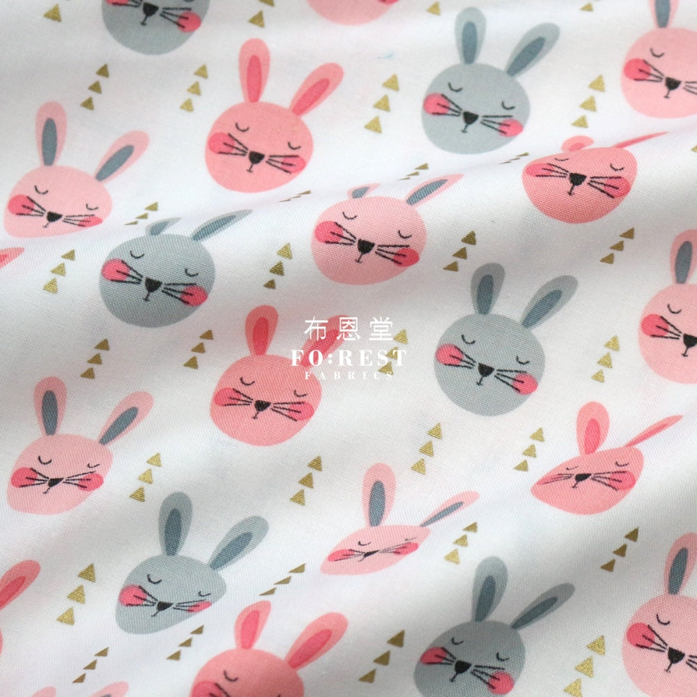 Cotton - Rabbits With Metallic Fabric Pink