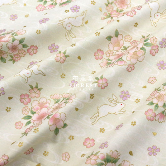 Cotton - Sakura Rabbit Japanese Fabric Natural