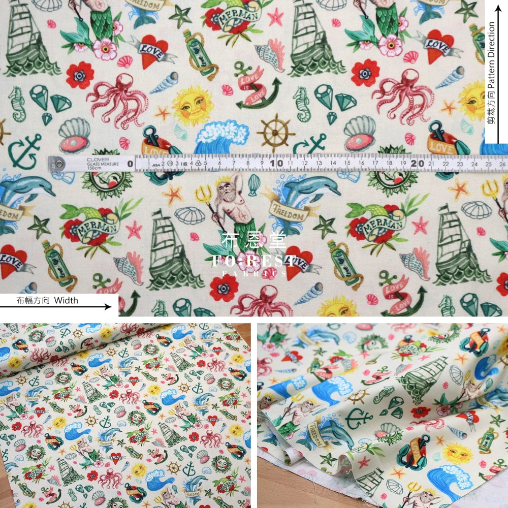 Cotton - Sea Tattoos Fabric