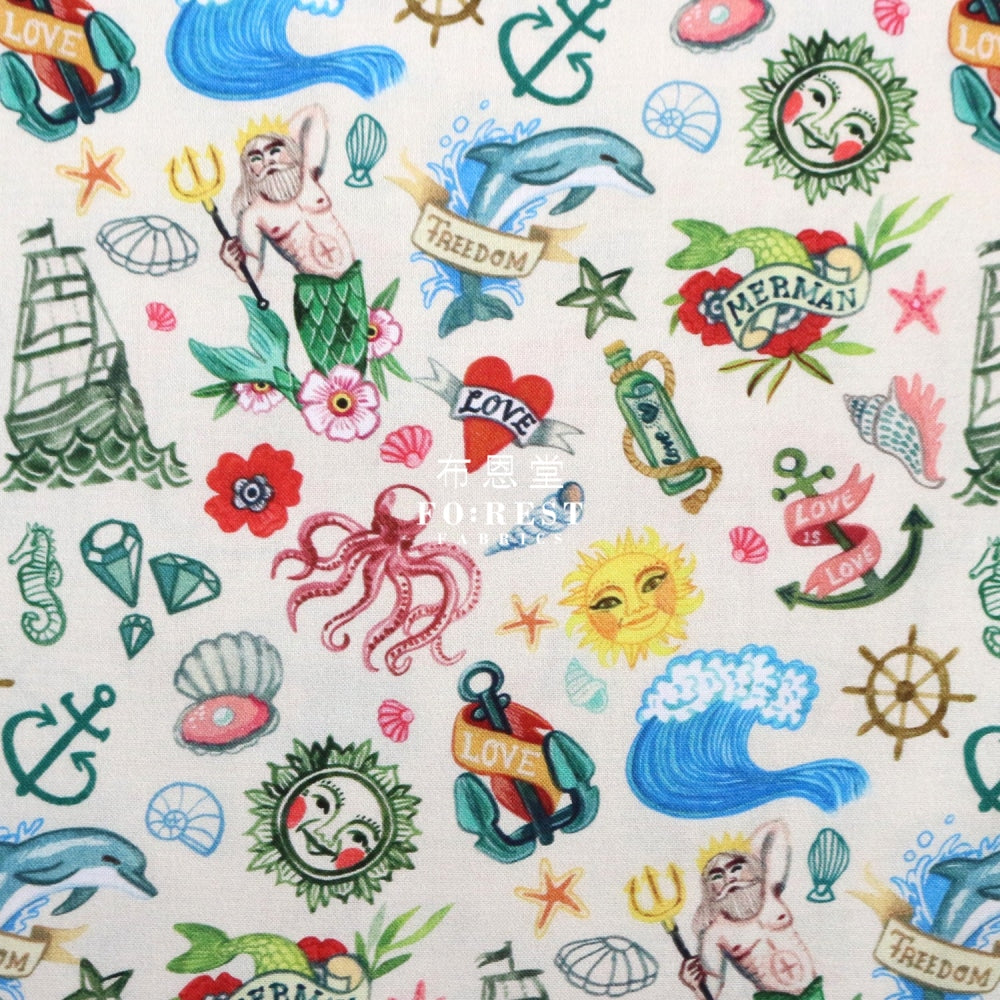 Cotton - Sea Tattoos Fabric