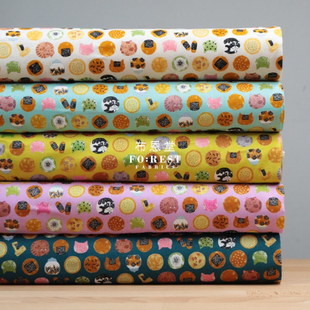 Cotton - Senbei Cats Darkgreen Fabric