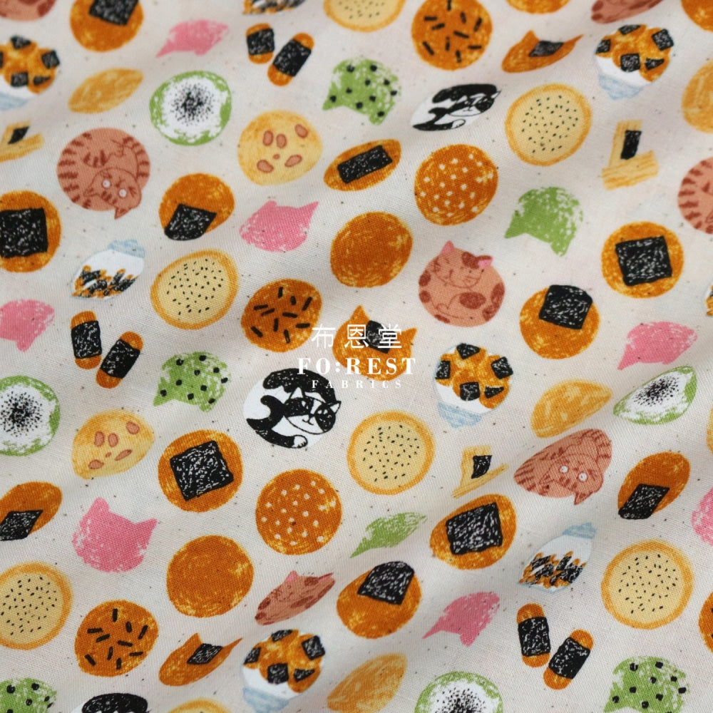 Cotton - Senbei Cats Natural Fabric
