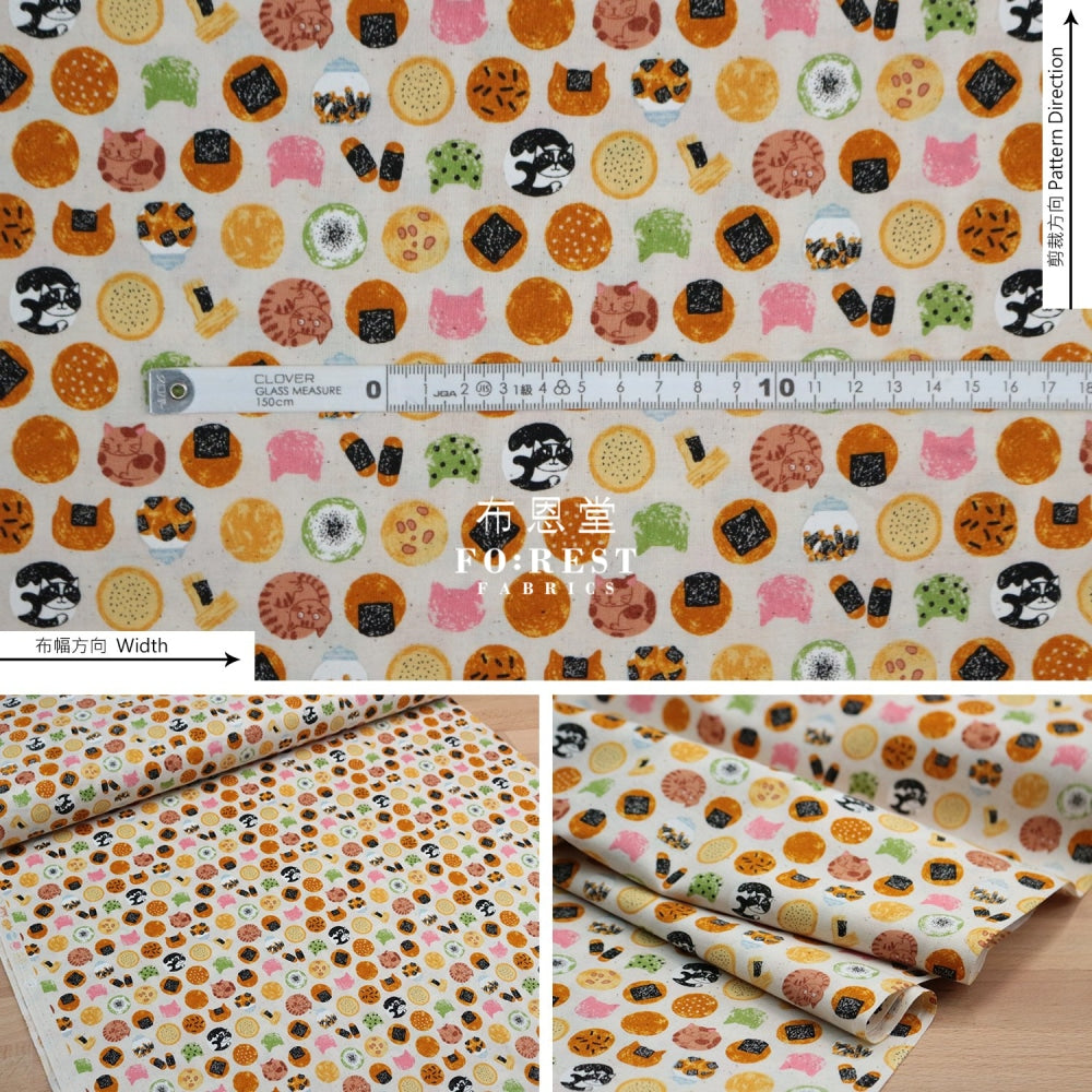 Cotton - Senbei Cats Natural Fabric