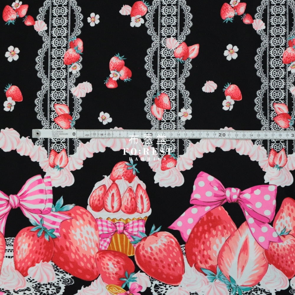 Cotton - Strawberry Black (Single Border) Fabric