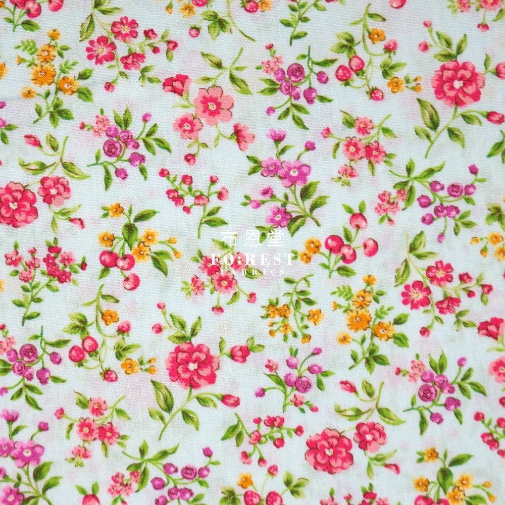 cotton - Strawberry flower fabric LT.Green - FO:REST Fabric 布恩堂Liberty fabrictana lawnjapanese fabricykk zipper