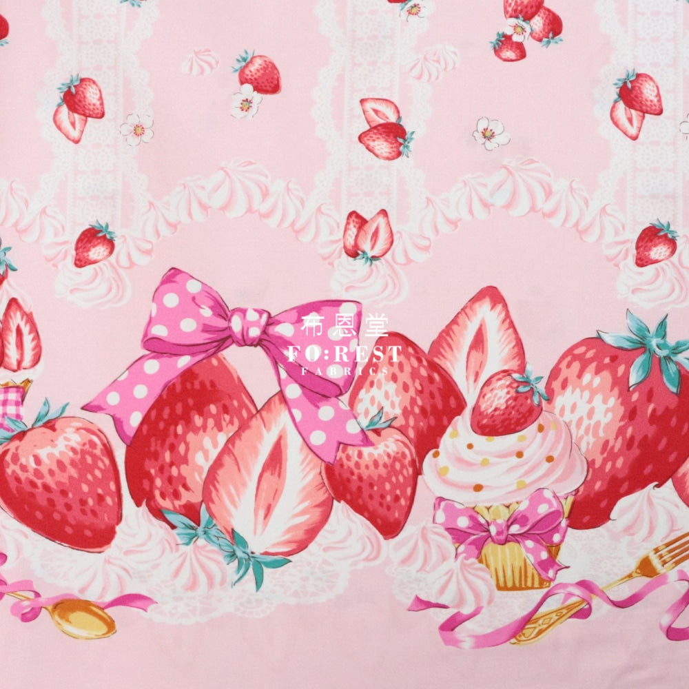Cotton - Strawberry Pink (Single Border) Fabric