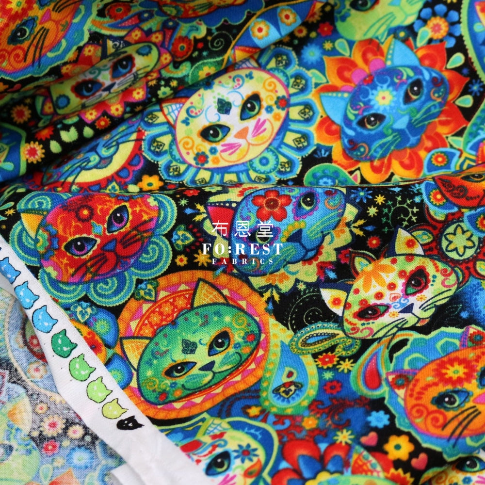 Cotton - Sugar Skulls Cats Fabric