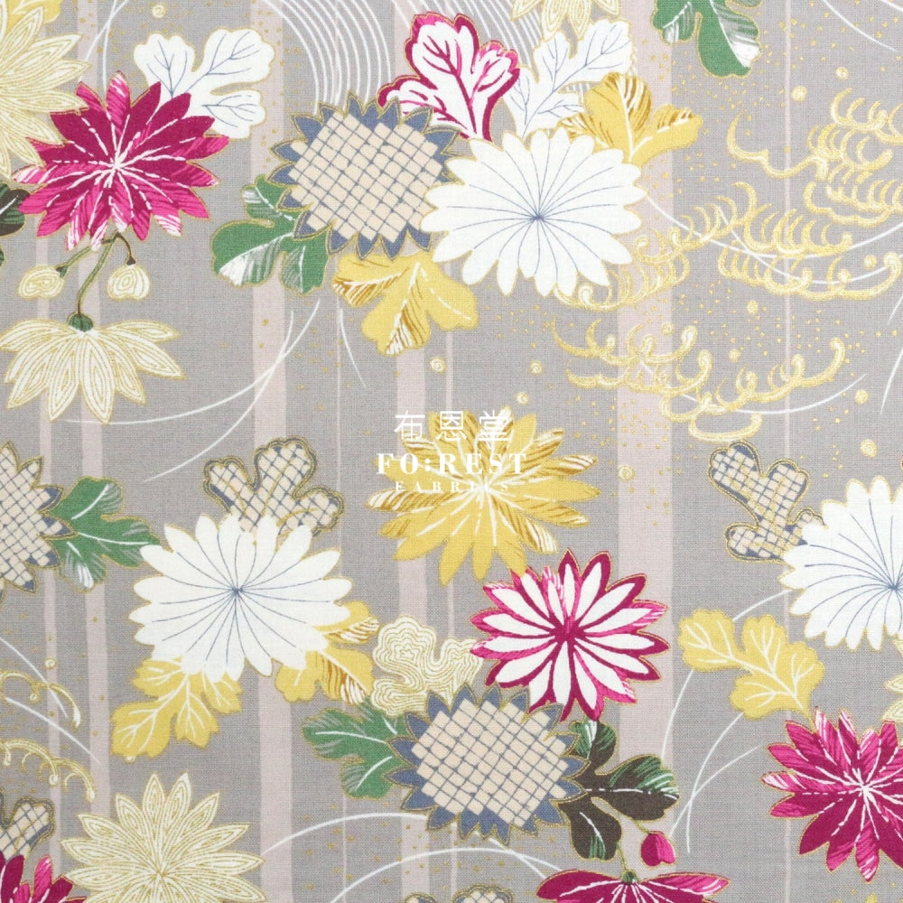 Cotton - Tagetes Erecta River Japanese Fabric Gray