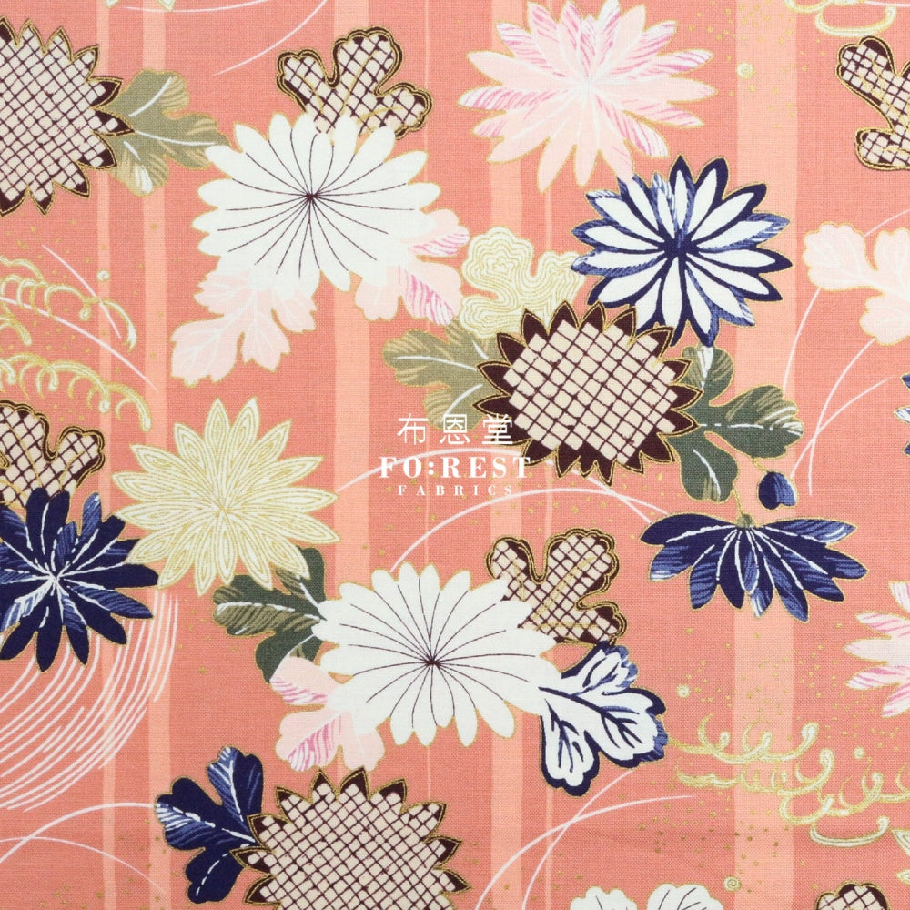 Cotton - Tagetes Erecta River Japanese Fabric Salmon