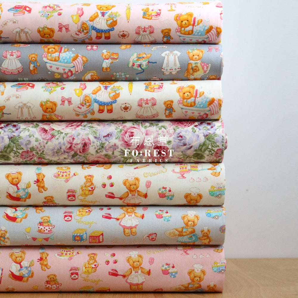 Cotton - The Baking Bear Fabric Pink Cotton